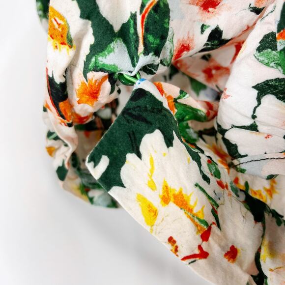 Zara Floral Cropped Wrap Side Tie Top Blouse Small S Green Orange Short Sleeve - Picture 6 of 12